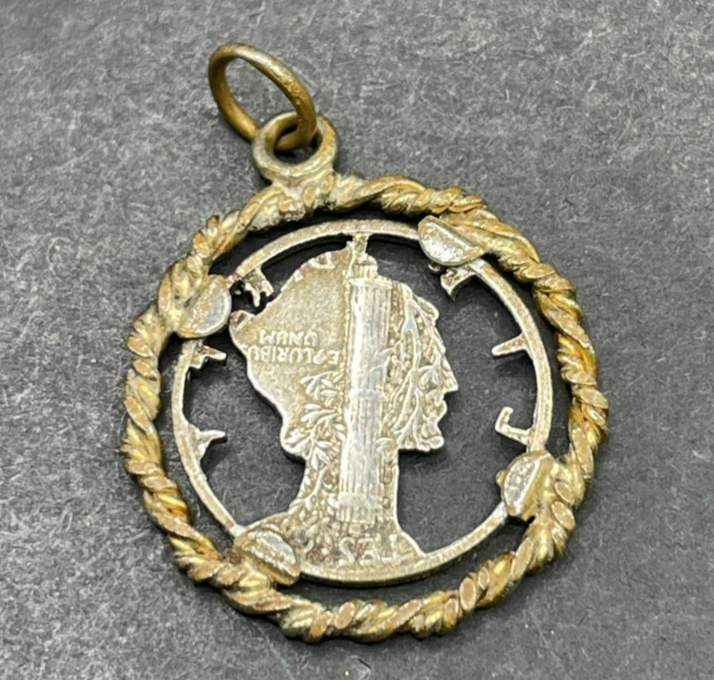Vintage Cutout Mercury Dime Silver Coin Pendant Charm Cut Out Coin Jewelry 22mm
